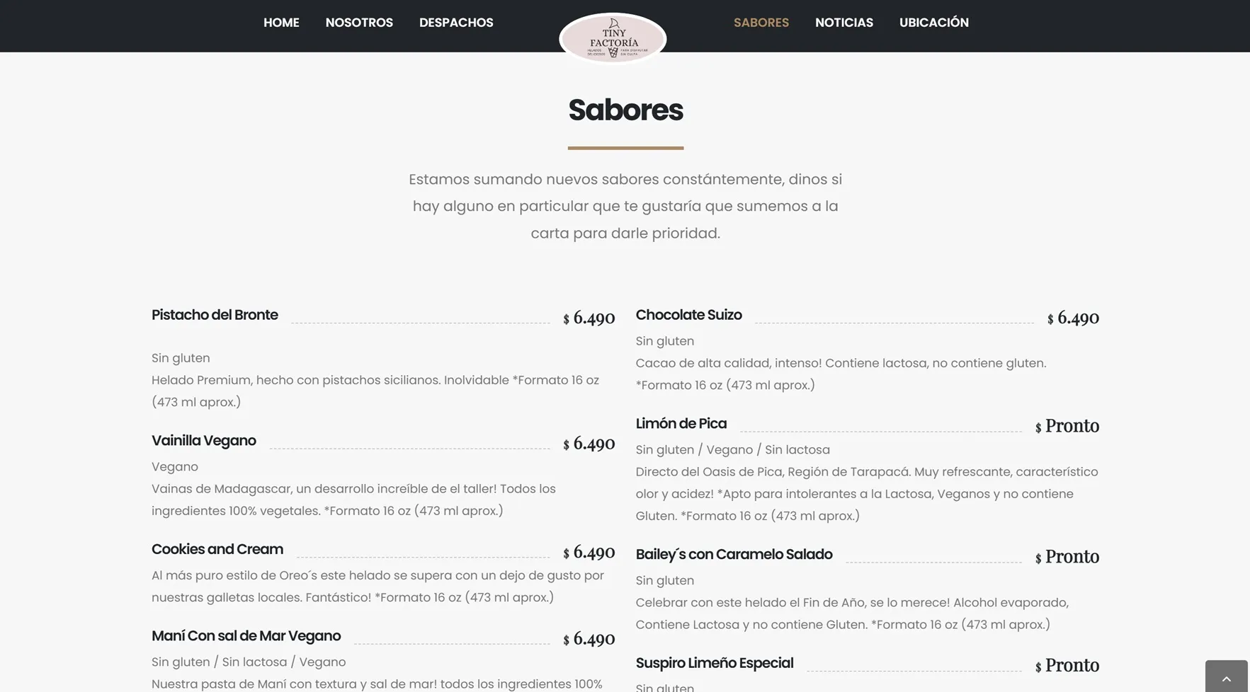 Otra sección de sitio Tiny para mostrar detalles